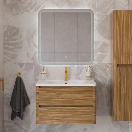 Мебель для ванной комнаты Cezares Relax 80, дуб карамельный, раковина Cezares CZR-800/480-LV-MR-NV, подвесная, матовая