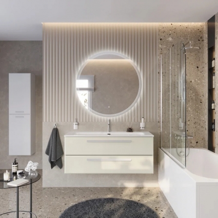 Мебель для ванной комнаты Cezares Eco Cer-N 120, брашированная альпака, раковина Eco 120, ручки сатин, подвесная, матовая