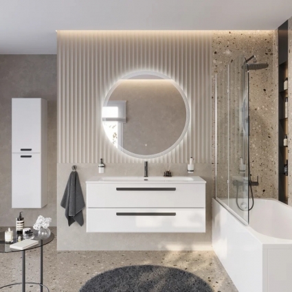 Мебель для ванной комнаты Cezares Eco Cer-N 120, bianco opaco, раковина Eco 120, ручки черные матовые, подвесная, с ящиками