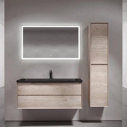 Мебель для ванной комнаты Sancos Marmi 2.0 120, черная раковина, дуб галифакс натуральный, подвесная, матовая