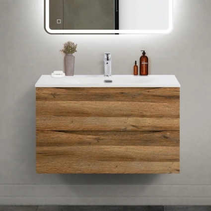 Тумба с раковиной BelBagno Marino-cer-mini 80, подвесная, rovere rustico, матовая, с ящиками