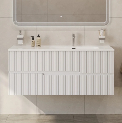 Тумба с раковиной Cezares Duet 120 R, bianco lucido, раковина белая CZR-8095-120-R, подвесная, глянцевая
