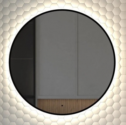 Зеркало круглое Defesto Aura DF 2984R 70x70, с нейтральной подсветкой, инфракрасный выключатель, черное