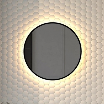 Зеркало круглое Defesto Aura DF 2992 50x50, с теплой подсветкой, без выключателя, черное