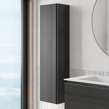 Шкаф пенал для ванной Armadi Art Quatro, oak anthracite, профиль anthracite, подвесной, матовый