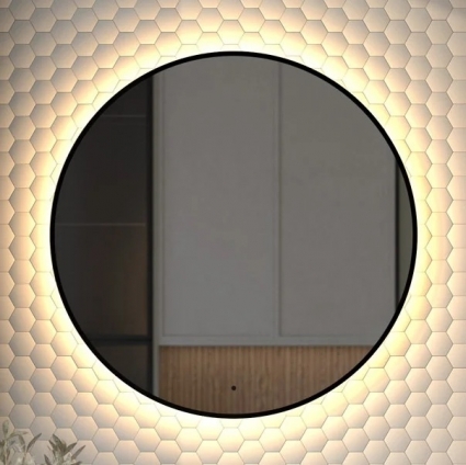 Зеркало круглое Defesto Aura DF 2995R 80x80, с теплой подсветкой, инфракрасный выключатель, черное