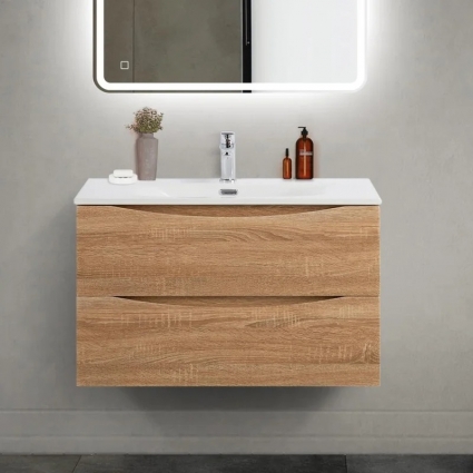 Тумба с раковиной BelBagno Marino-cer-mini 80, подвесная, rovere bianco, матовая, с ящиками