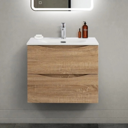 Тумба с раковиной BelBagno Marino-cer-mini 60, подвесная, rovere bianco, матовая, с ящиками