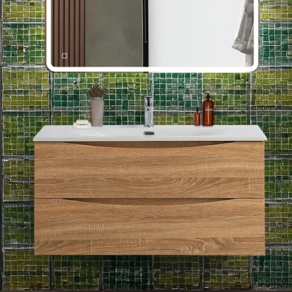 Тумба с раковиной BelBagno Marino-cer-n 100, подвесная, rovere bianco, матовая, с ящиками