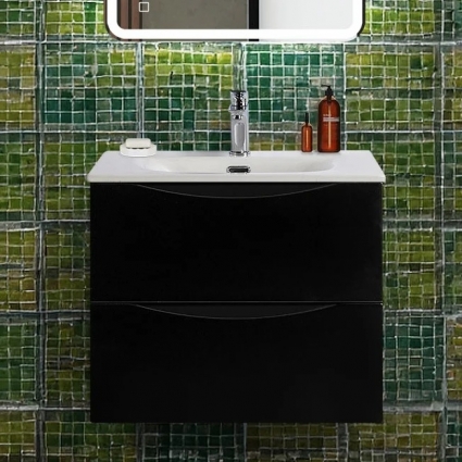 Тумба с раковиной BelBagno Marino-cer-n 60, подвесная, nero lucido, с ящиками, с доводчиками