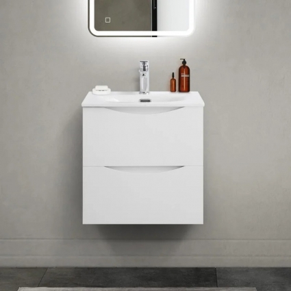 Тумба с раковиной BelBagno Marino-cer-mini 50, подвесная, bianco lucido, глянцевая, с ящиками
