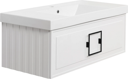 Тумба с раковиной La Fenice Cubo 100, подвесная, bianco, ручка черная, раковина Cubo 100, матовая, с ящиками