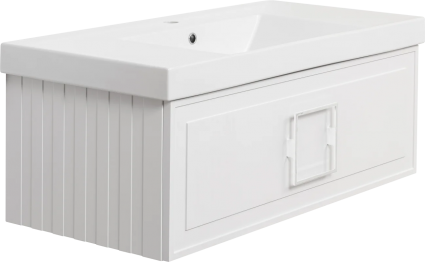 Тумба с раковиной La Fenice Cubo 100, подвесная, bianco, ручка белая, раковина Cubo 100, матовая, с ящиками