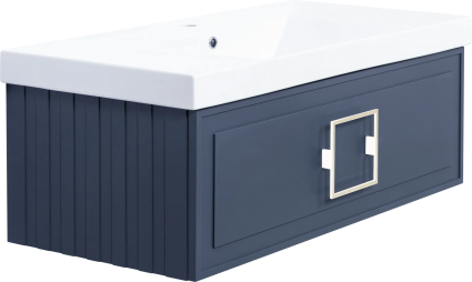 Тумба с раковиной La Fenice Cubo 100, подвесная, blu grigio, ручка белая, раковина Cubo 100, матовая, с ящиками