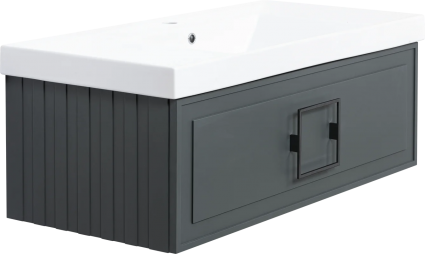 Тумба с раковиной La Fenice Cubo 100, подвесная, grigio, ручка черная, раковина Cubo 100, матовая, с ящиками
