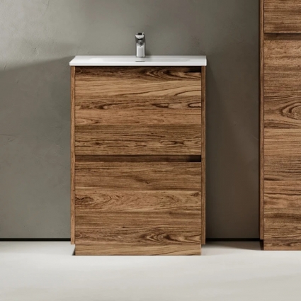 Тумба с раковиной Sancos Libra Floor 60, дуб чарльстон, белая раковина CN7001, напольная, матовая