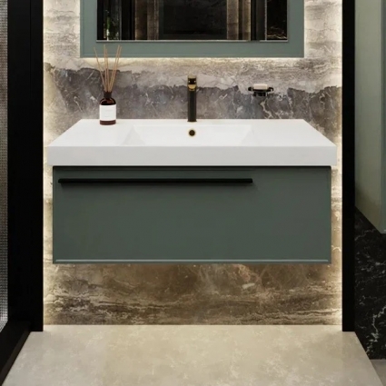 Тумба с раковиной La Fenice Elba 80, подвесная, grigio, раковина Cubo 80, матовая, с ящиками