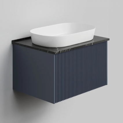 Тумба под раковину со столешницей La Fenice Terra 60 подвесная, blu grigio, столешница черный мрамор, матовая, с ящиками