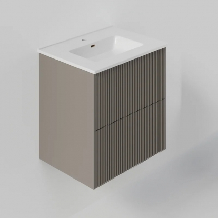 Тумба с раковиной La Fenice Terra Twin 60, подвесная, cappuccino, раковина Slim Line 60 см, матовая, с доводчиками
