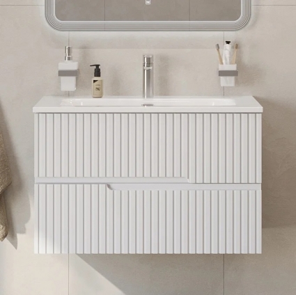 Тумба с раковиной Cezares Duet 80, bianco opaco, раковина Cezares CZR-8073-80, подвесная, матовая