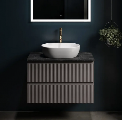 Тумба под раковину со столешницей Sancos Snob R 80 doha soft, столешница черный мрамор, с отв. под смеситель, подвесная, матовая