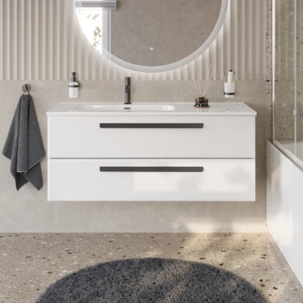 Тумба под раковину Cezares Eco Cer-N 120 L, bianco lucido, без ручек, подвесная, глянцевая