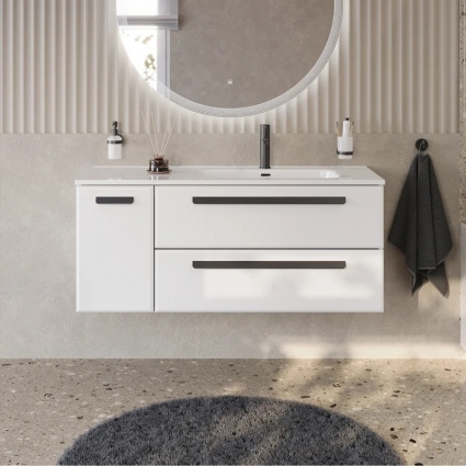 Тумба под раковину Cezares Eco Cer-N 120 R, 2 ящика, 1 дверца, bianco lucido, без ручек, подвесная, глянцевая