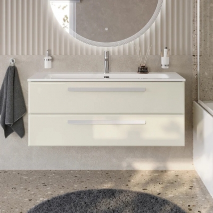 Тумба с раковиной Cezares Eco Cer-N 120, брашированная альпака, раковина Eco 120, ручки сатин, подвесная, матовая