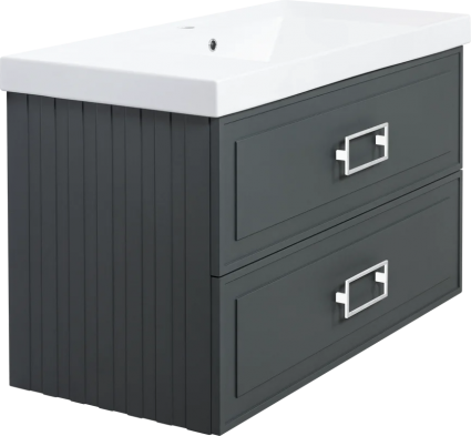Тумба с раковиной La Fenice Cubo Twin 100, серая, ручки белые, подвесная, матовая