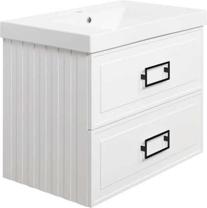 Тумба с раковиной La Fenice Cubo Twin 80, подвесная, bianco, ручки черные, раковина Cubo 80, матовая, с ящиками