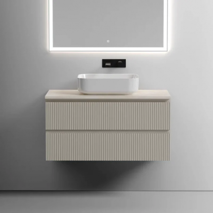 Тумба под раковину со столешницей Sancos Snob T 100 beige soft, столешница бежевая, подвесная, матовая