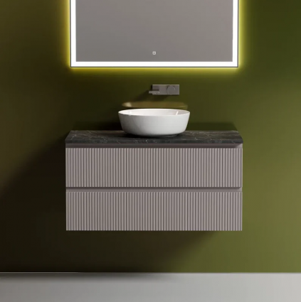 Тумба под раковину со столешницей Sancos Snob T 100 doha soft, столешница черный мрамор, подвесная, матовая