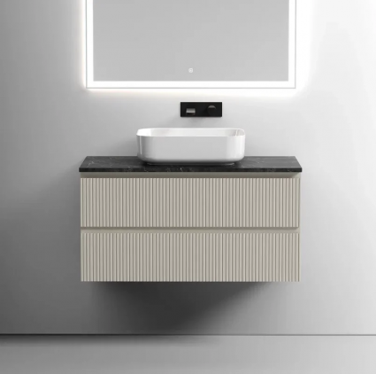 Тумба под раковину со столешницей Sancos Snob T 100 beige soft, столешница черный мрамор, подвесная, матовая
