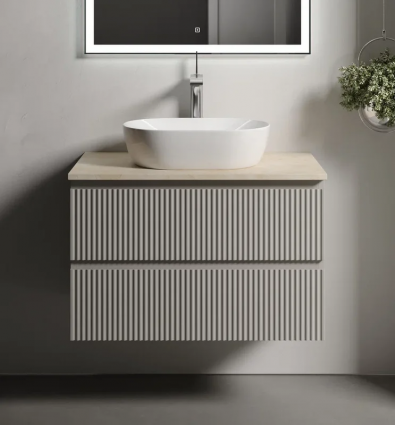 Тумба под раковину со столешницей Sancos Snob R 80 beige soft, столешница бежевая, с отв. под смеситель, подвесная, матовая