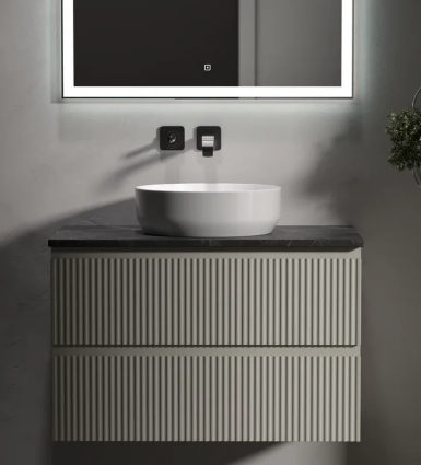 Тумба под раковину со столешницей Sancos Snob R 80 beige soft, столешница черный мрамор, подвесная, матовая