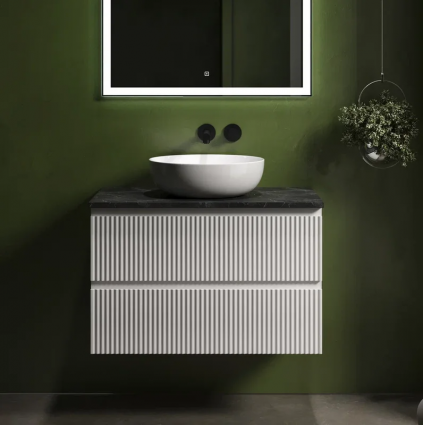Тумба под раковину со столешницей Sancos Snob R 80 bianco, столешница черный мрамор, подвесная, матовая