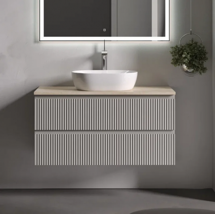 Тумба под раковину со столешницей Sancos Snob R 100 beige soft, столешница бежевая, с отв. под смеситель, подвесная, матовая