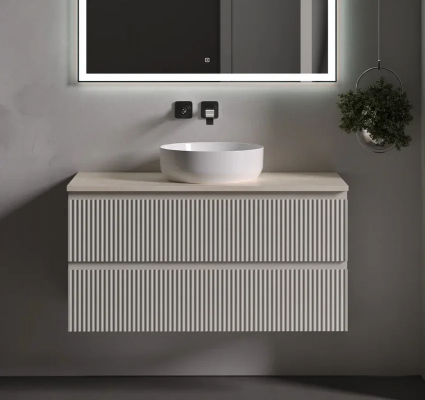 Тумба под раковину со столешницей Sancos Snob R 100 beige soft, столешница бежевая, подвесная, матовая