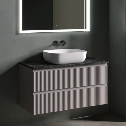 Тумба под раковину со столешницей Sancos Snob R 100 doha soft, столешница черный мрамор, подвесная, матовая