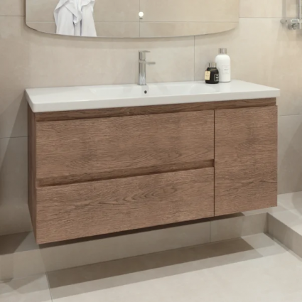 Тумба под раковину Caprigo Forte 120 R, подвесная, светлый орех, матовая, с доводчиками