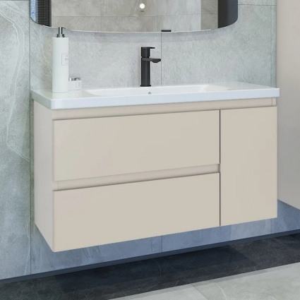 Тумба под раковину Caprigo Forte 100 R, подвесная, беж лайт, матовая, с доводчиками