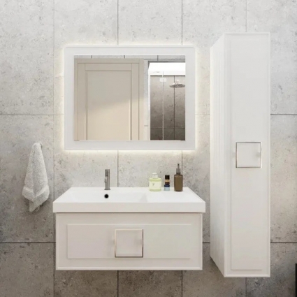Мебель для ванной комнаты La Fenice Cubo 90 L, белая, ручка хром, подвесная, матовая