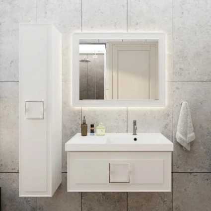 Мебель для ванной комнаты La Fenice Cubo 90 R, белая, ручка хром, подвесная, матовая