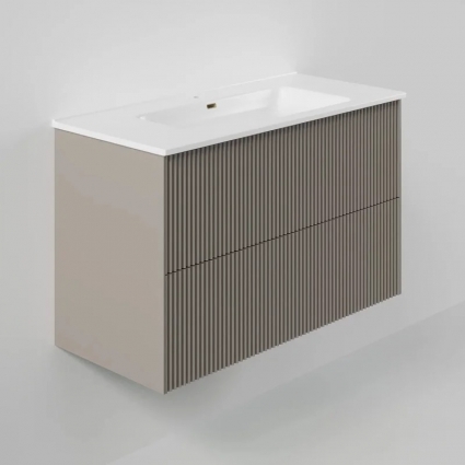 Тумба с раковиной La Fenice Terra Twin 100, подвесная, cappuccino, раковина Slim Line 100 см, матовая, с доводчиками