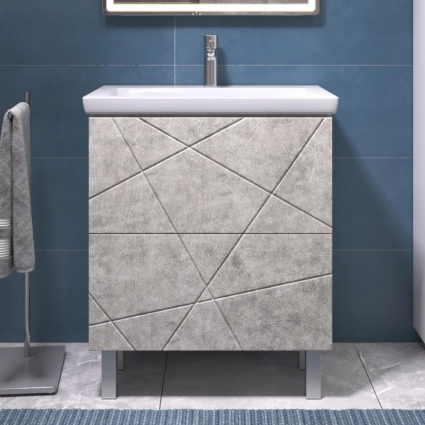 Тумба с раковиной Vigo Geometry 70, напольная, бетон, раковина Como 70, матовая, с ящиками