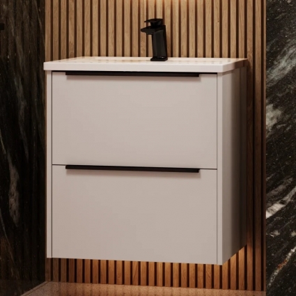 Тумба с раковиной La Fenice Tesoro 60, платиновый белый, раковина-столешница Slim Line 60 см, подвесная, матовая