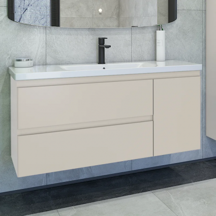Тумба с раковиной Caprigo Forte 120 R, подвесная, беж лайт, матовая, с доводчиками