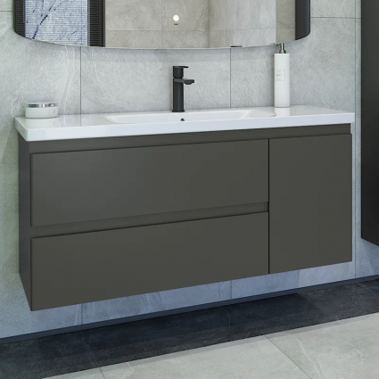 Тумба с раковиной Caprigo Forte 120 R, подвесная, графит, матовая, с доводчиками