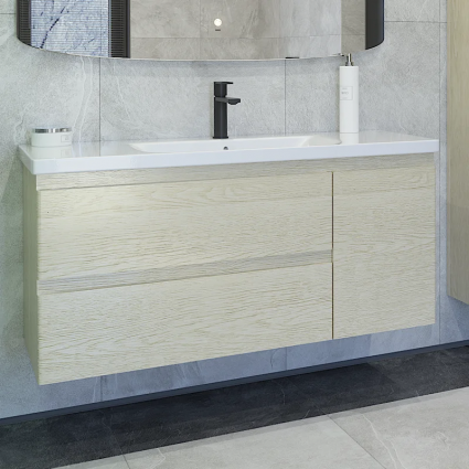 Тумба с раковиной Caprigo Forte 120 R, подвесная, беленый дуб, матовая, с доводчиками