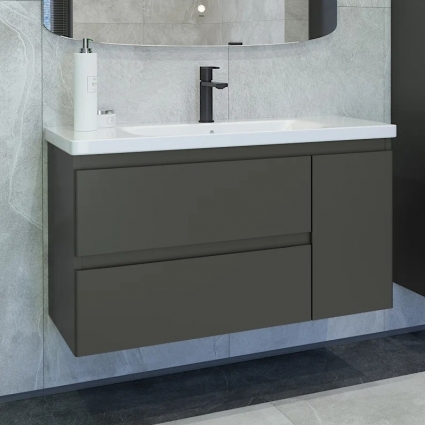 Тумба с раковиной Caprigo Forte 100 R, подвесная, графит, матовая, с доводчиками
